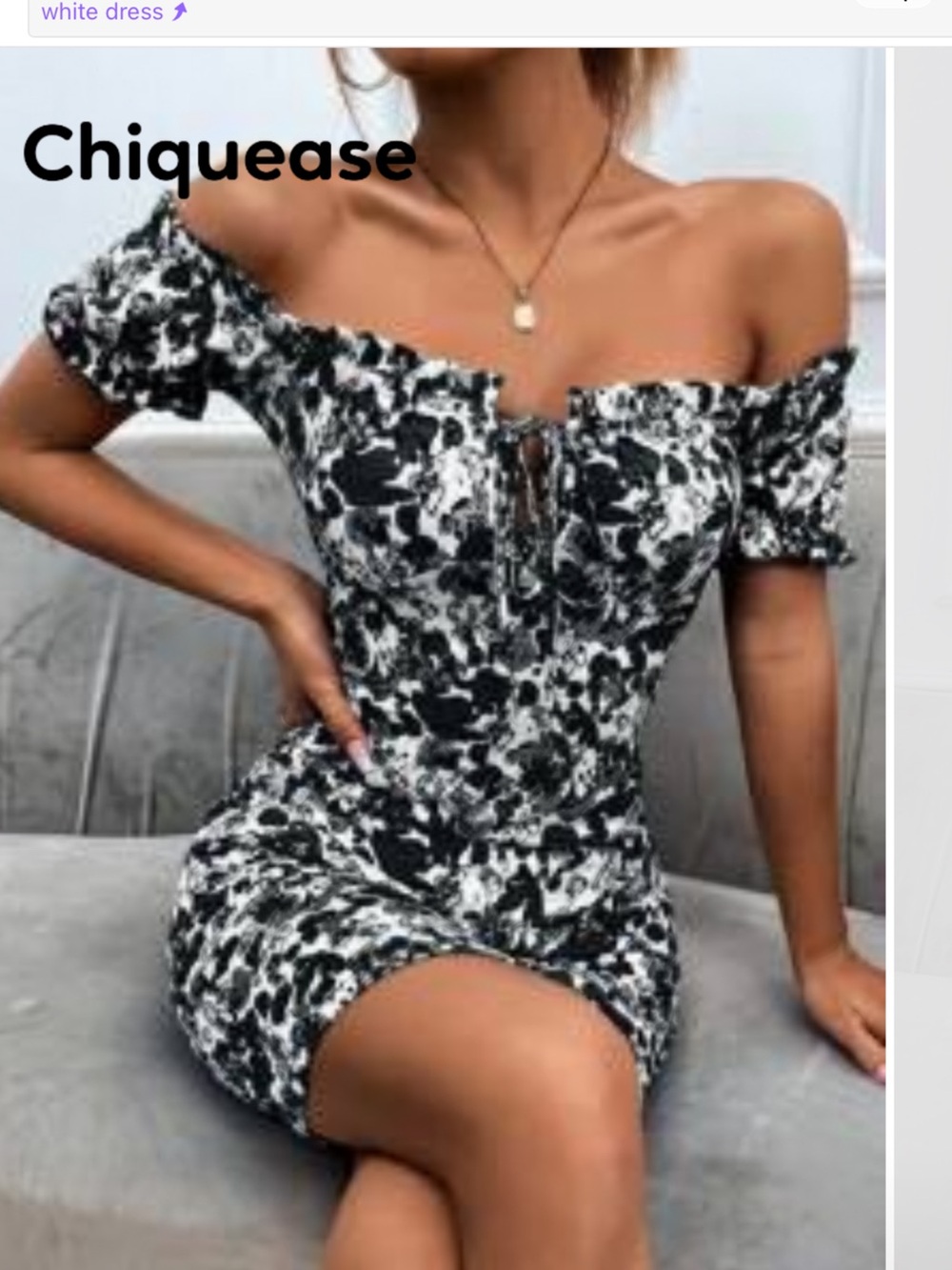 SHEIN Black & White One-Shoulder Floral Mini Dress